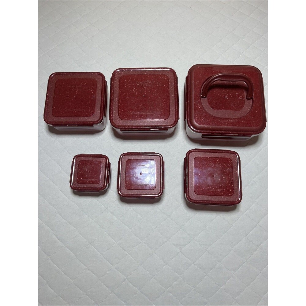 Lock & Lock 6-Pc Nesting Storage Bowl Set w/ Handle Round Red Food Storage NOS!